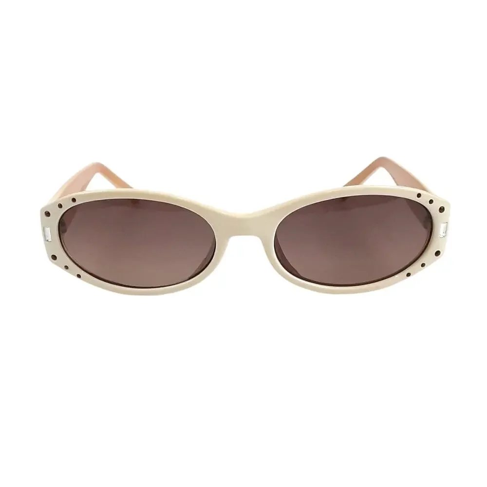 Vintage Y2K Relic Rhinestone Oval Sunglasses Cream Ruby Red Retro MCM